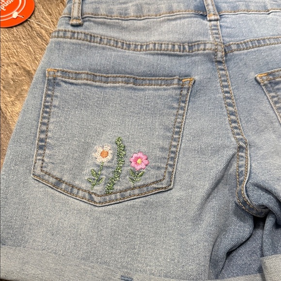 Wonder Nation Floral Embroidered Denim Shorts - Dark Blue and Light Blue - Picture 7 of 15